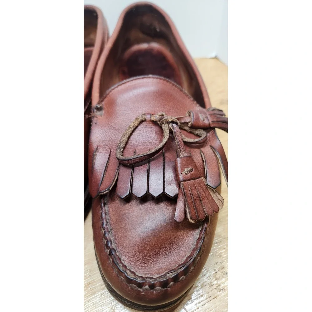 Polo x Rancourt & Co Brown Leather Kiltie Tassel Loafers Handsewn unlined US 9